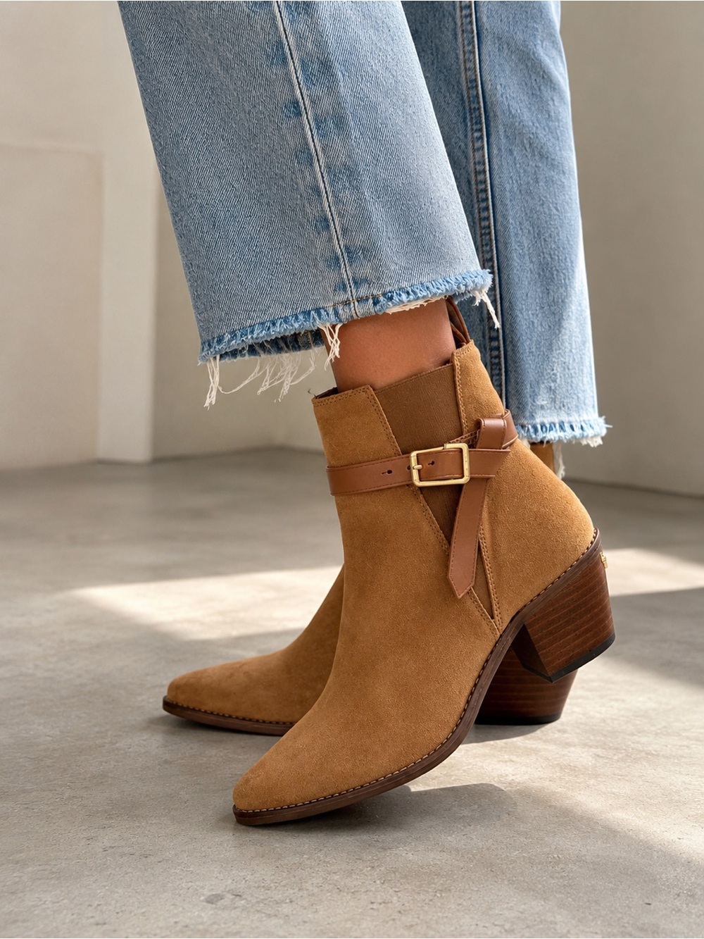 Zadig & Voltaire Tan Suede Buckle Ankle Boots